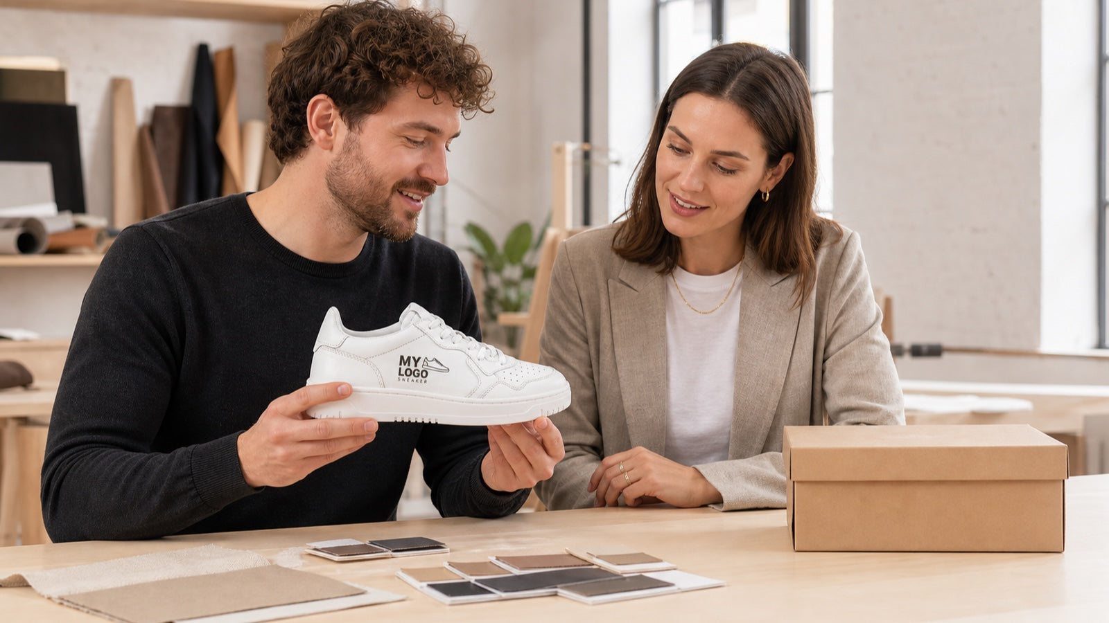 Persönliche Designberatung für einen individuellen weißen Logo-Sneaker